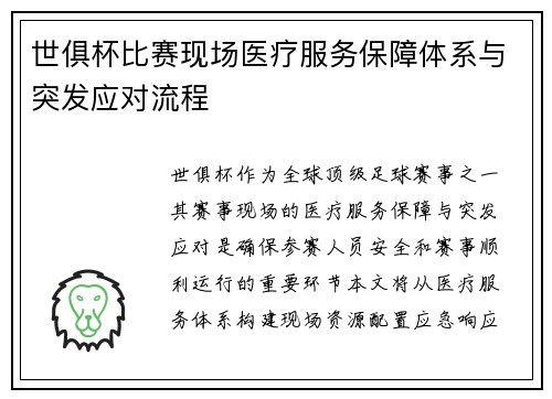 世俱杯比赛现场医疗服务保障体系与突发应对流程